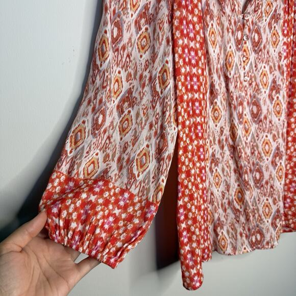 Daniel Rainn Women Top Small Multicolor 3/4 Roll Tab Boho Peasant Patchwork - Picture 5 of 6